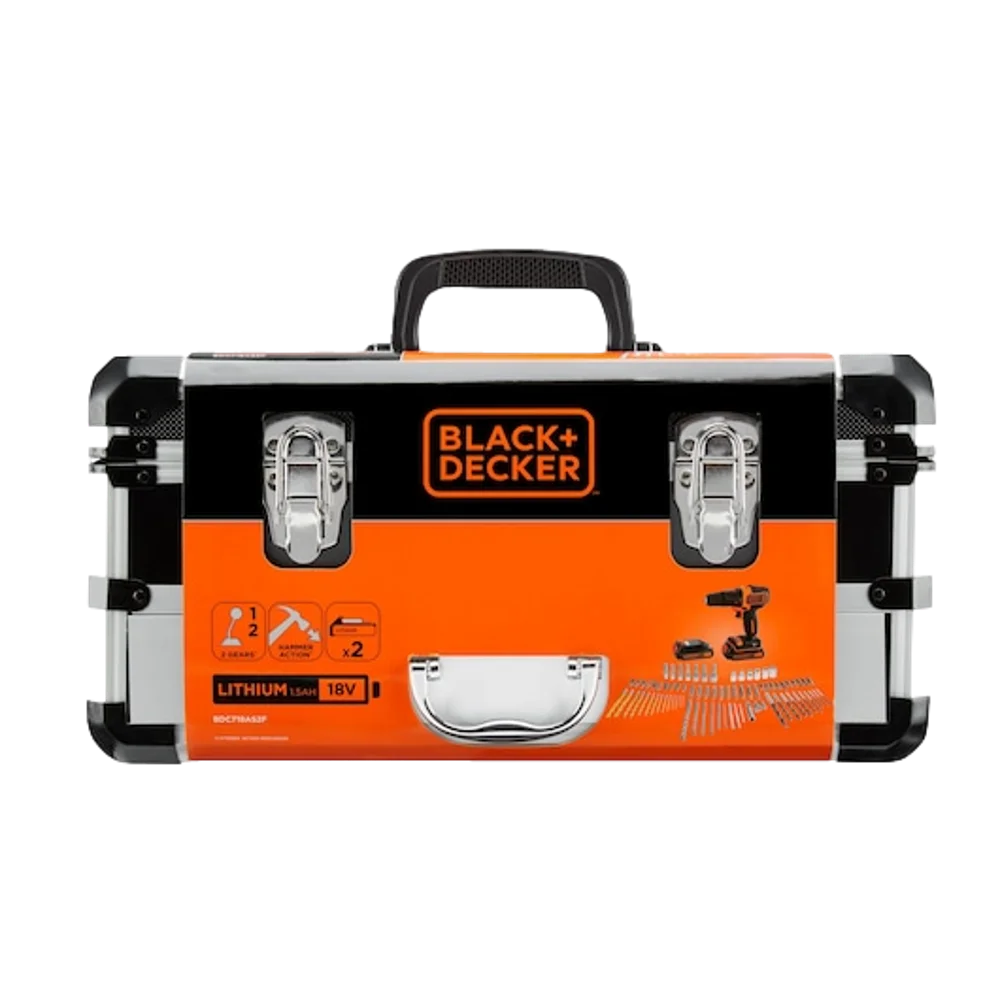 ערכת מקדחת פטיש 18V עם 2 סוללות ו-80 אביזרים מבית BLACK&DECKER