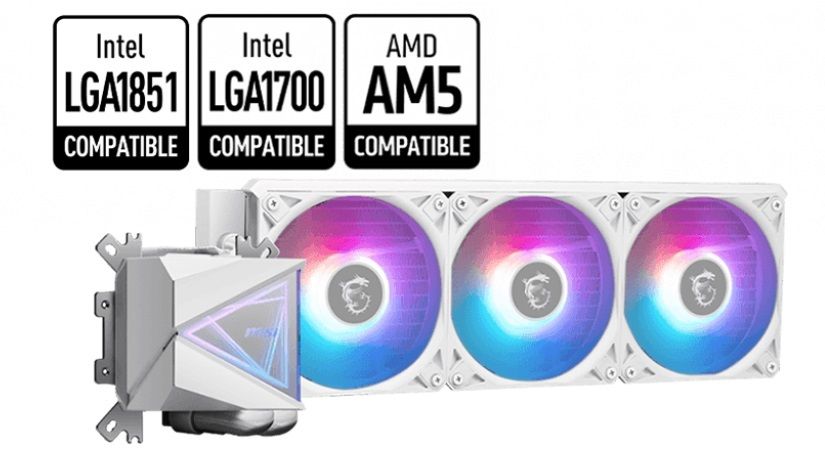 קירור נוזלי MSI MAG CORELIQUID I360 360mm ARGB למעבדים Intel ו-AMD עד 1700/AM5, 3 מאווררים 120mm, מהירות משאבה 3400 RPM, באחריות יבואן רשמי 3 שנים