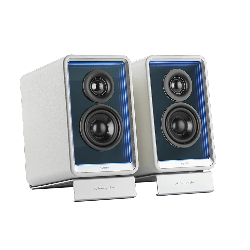 רמקולי מוניטור אקטיביים Edifier QR65 – הספק טווח גבוה 15W×2 וטווח נמוך 20W×2 – תגובת תדר 55Hz-40kHz – חיבורי Bluetooth, USB-A ו-RCA – כולל מטען GaN 65W – צבע לבן