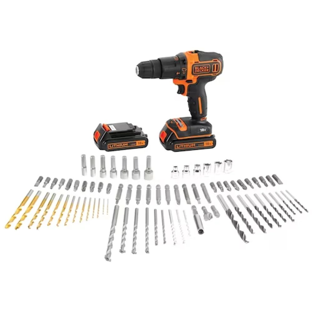 ערכת מקדחת פטיש 18V עם 2 סוללות ו-80 אביזרים מבית BLACK&DECKER