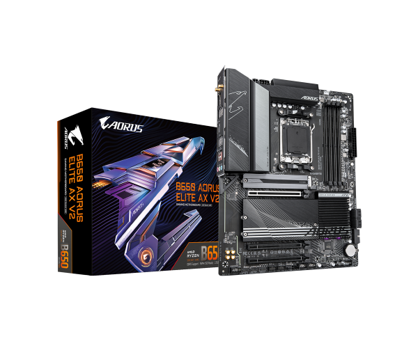 לוח אם GIGABYTE B650 AORUS ELITE AX V2 – תושבת AM5 – שבבים AMD B650 – זכרון DDR5 – גודל ATX – Wi-Fi 6E