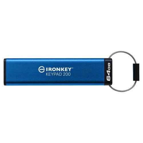 דיסק און קי מוצפן Kingston IronKey Keypad 200 בנפח 64GB עם מקלדת PIN, הצפנת AES-256 בתקן FIPS 140-3 Level 3