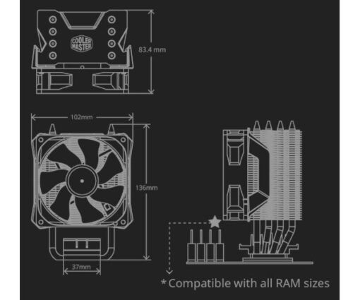 ⁦קירור אוויר למעבד AMD & Cooler Master Hyper H410R RGB Intel⁩ – תמונה ⁦4⁩