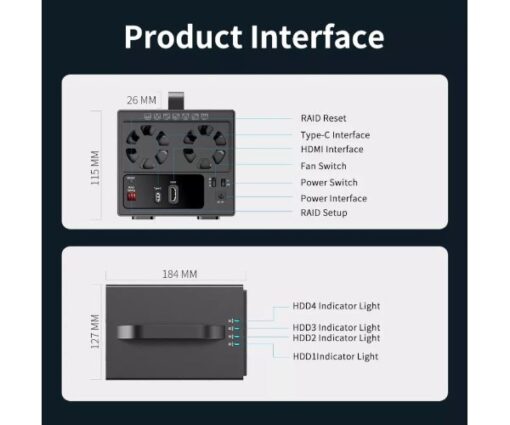 ⁦מארז ל4 דיסקים תומך RAID MAIVO 4X3.5inch USB3.1 TYPE-C HDMI⁩ – תמונה ⁦4⁩