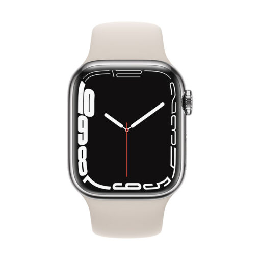 ⁦Apple Watch Series 7 GPS + Cellular, 41mm Stainless Steel Case with Sport Band - Regular - Silver Stainless Steel Case with Starlight Sport Band - Regular⁩ – תמונה ⁦11⁩