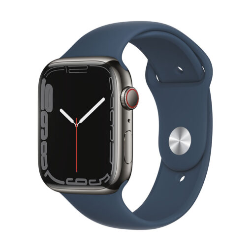 ⁦Apple Watch Series 7 GPS + Cellular, 45mm Stainless Steel Case with Sport Band - Regular - Silver Stainless Steel Case with Starlight Sport Band - Regular⁩ – תמונה ⁦5⁩