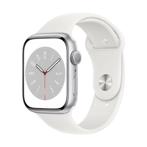 ⁦Apple Watch Series 8 GPS 45mm Aluminium Case with Sport Band - Regular - Apple Watch Series 8 GPS 45mm Silver Aluminium Case with White Sport Band - Regular⁩ – תמונה ⁦5⁩