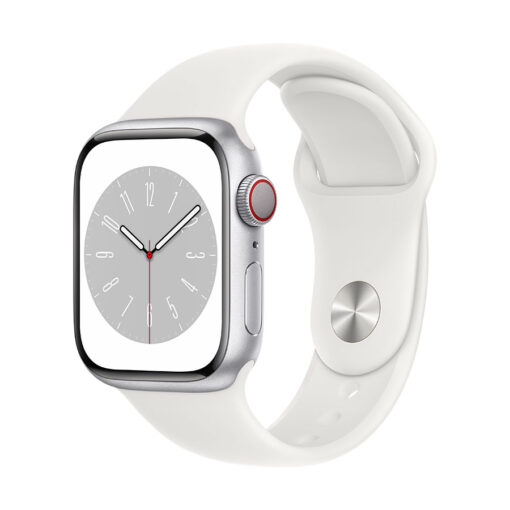 ⁦Apple Watch Series 8 GPS + Cellular 41mm Aluminium Case with Sport Band - Regular - Apple Watch Series 8 GPS + Cellular 41mm Silver Aluminium Case with White Sport Band - Regular⁩ – תמונה ⁦14⁩