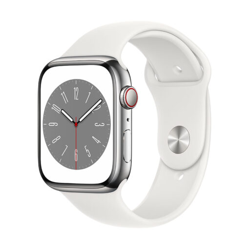 ⁦Apple Watch Series 8 GPS + Cellular 45mm Stainless Steel Case with Sport Band - Regular - Apple Watch Series 8 GPS + Cellular 45mm Graphite Stainless Steel Case with Midnight Sport Band - Regular⁩ – תמונה ⁦8⁩