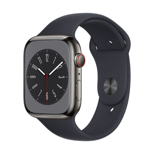 ⁦Apple Watch Series 8 GPS + Cellular 45mm Stainless Steel Case with Sport Band - Regular - Apple Watch Series 8 GPS + Cellular 45mm Graphite Stainless Steel Case with Midnight Sport Band - Regular⁩ – תמונה ⁦5⁩