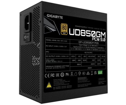⁦ספק Gigabyte UD850GM PG rev2.0 5 850W 80 plus Gold PCIE 5 Modular⁩ – תמונה ⁦5⁩