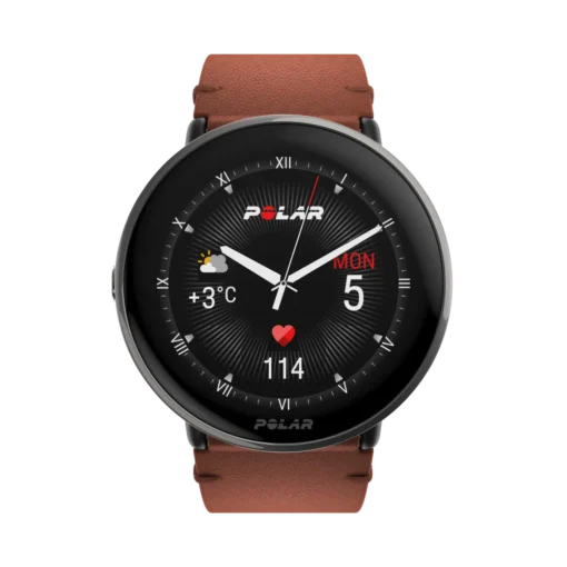 שעון כושר Polar Ignite 3 Titanium – מסך AMOLED מגע – רצועת עור – עד 5 ימי סוללה – צבע ברונזה