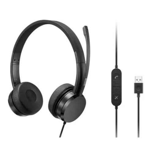 ⁦אוזניות Lenovo USB-A סטריאו חוטיות On-Ear עם מיקרופון, 0.49 ק"ג, באחריות יבואן רשמי⁩ – תמונה ⁦2⁩