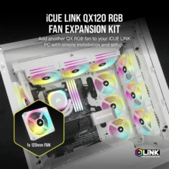 מאוורר מחשב CORSAIR iCUE LINK QX120 RGB לבן 120 מ"מ PWM מהירות 400-2400 סל"ד באחריות יבואן רשמי לשנתיים