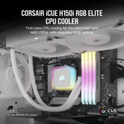קירור נוזלי CORSAIR H150i RGB ELITE 360 מ"מ לבן 5 שנות אחריות באחריות יבואן רשמי