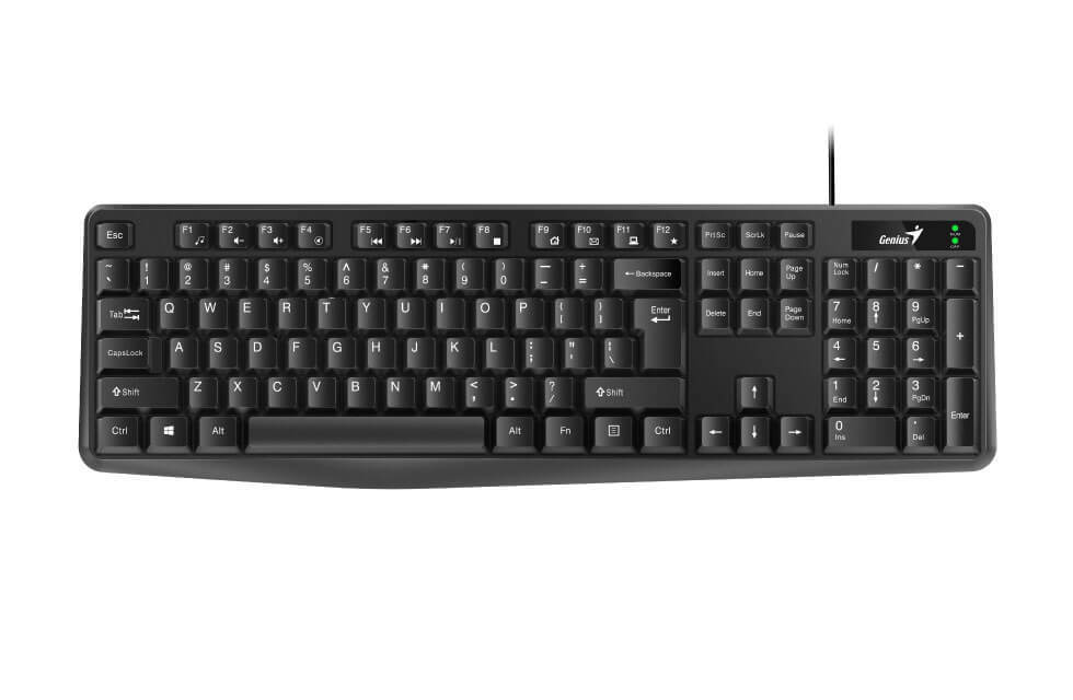 מקלדת Genius KB-117 USB שחורה 3 שפות ערבית עמידה למים באחריות יבואן רשמי