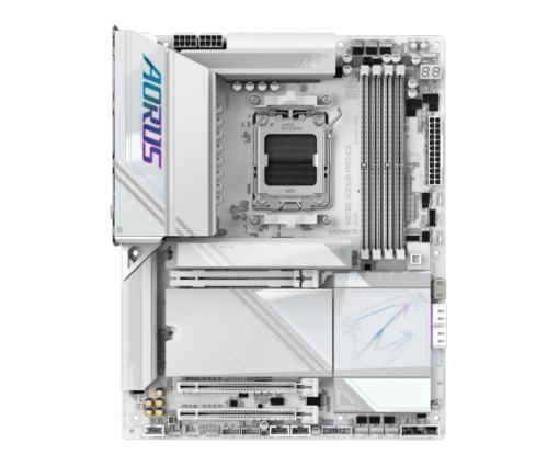 ⁦לוח אם Gigabyte X870E AORUS PRO ICE ATX AM5 DDR5 WIFI7 BT מעבדי AMD תומך 8200MHz, 4 חריצי זכרון, PCIe 5.0, באחריות יבואן רשמי 3 שנים⁩ – תמונה ⁦2⁩