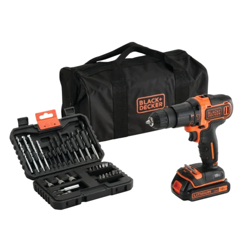 ⁦מקדחת פטיש נטענת BLACK+DECKER 18V עם 2 סוללות 80 אביזרים מלאים באחריות יבואן רשמי⁩ – תמונה ⁦2⁩