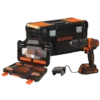 מקדחה דופקת נטענת BLACK+DECKER 18V 1.5Ah עם 104 חלקים באחריות יבואן רשמי 3 שנים