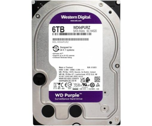 ⁦דיסק קשיח Western Digital 6TB Purple 5400RPM SATA3 256MB זיכרון מטמון, באחריות יבואן רשמי 3 שנים⁩ – תמונה ⁦2⁩