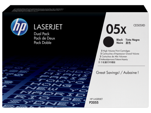 HP P-2055 X טונר שחור מקורי למדפסת לייזר 2 יחידות CE505-XD באחריות יבואן רשמי