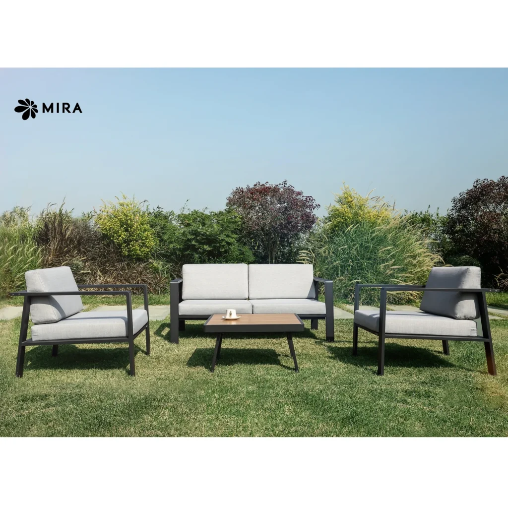 ריהוט גן MIRA NOFAR סט 2+2 מושבים + שולחן 155/120 ס"מ אלומיניום ועץ באחריות יבואן רשמי