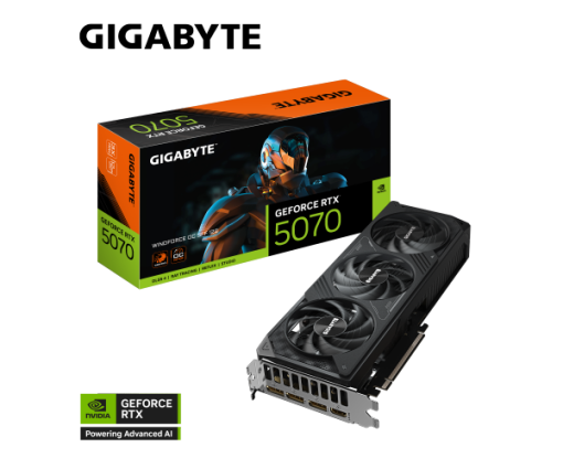 כרטיס מסך GIGABYTE GeForce RTX 5070 WINDFORCE OC 12GB GDDR7 3xDP 1xHDMI PCI-E 5.0 באחריות יבואן רשמי 3 שנים