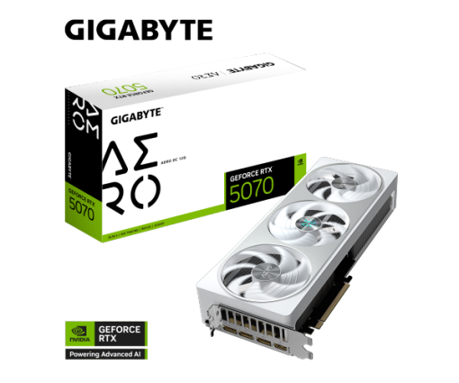 כרטיס מסך GIGABYTE GeForce RTX 5070 AERO OC 12GB GDDR7 2625MHz 4 מסכים באחריות יבואן רשמי 3 שנים