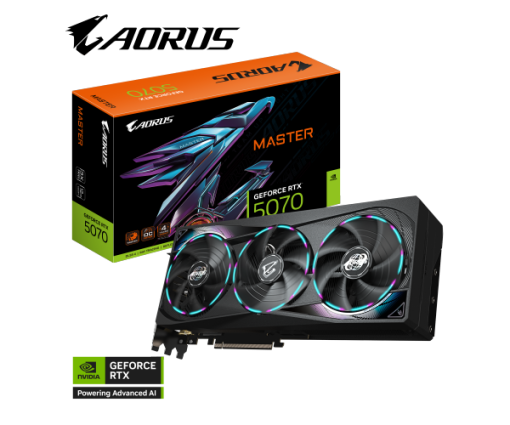 כרטיס מסך GIGABYTE AORUS GeForce RTX 5070 MASTER 12G GDDR7 4K 3xDP 1xHDMI PCI-E 5.0 באחריות יבואן רשמי 3 שנים