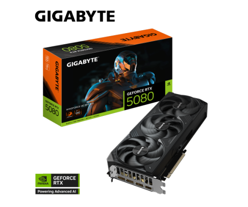כרטיס מסך GIGABYTE GeForce RTX 5080 WINDFORCE OC 16GB GDDR7 2670MHz PCI-E 5.0 באחריות יבואן רשמי 3 שנים