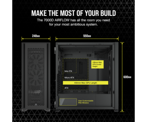⁦מארז CORSAIR 7000D AIRFLOW FULL-TOWER ATX CASE Black⁩ – תמונה ⁦3⁩