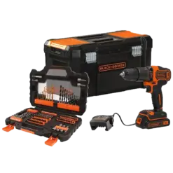 מקדחה דופקת נטענת BLACK+DECKER 18V 1.5Ah עם 104 חלקים באחריות יבואן רשמי 3 שנים