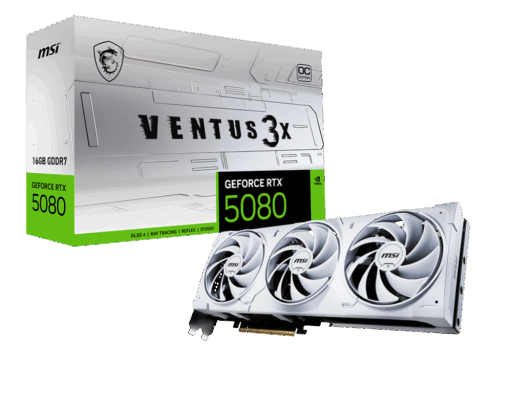 כרטיס מסך MSI RTX 5080 16GB VENTUS 3X OC WHITE לבן עם 12GB GDDR7 זיכרון, באחריות יבואן רשמי