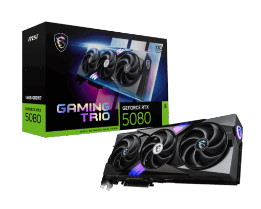 כרטיס מסך MSI RTX 5080 16G GAMING TRIO OC 16GB GDDR7 RGB 3 מאווררים באחריות יבואן רשמי