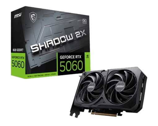 כרטיס מסך MSI GeForce RTX 5060 8GB SHADOW 2X OC שחור, PCI Express Gen 5, זיכרון GDDR7, באחריות יבואן רשמי
