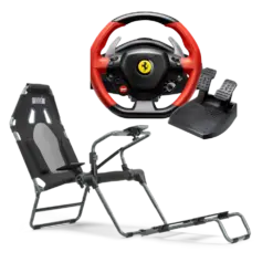 באנדל הגה Ferrari 458 Spider מבית Thrustmaster ומושב GTLite Carbon Grey מבית Next Level Racing