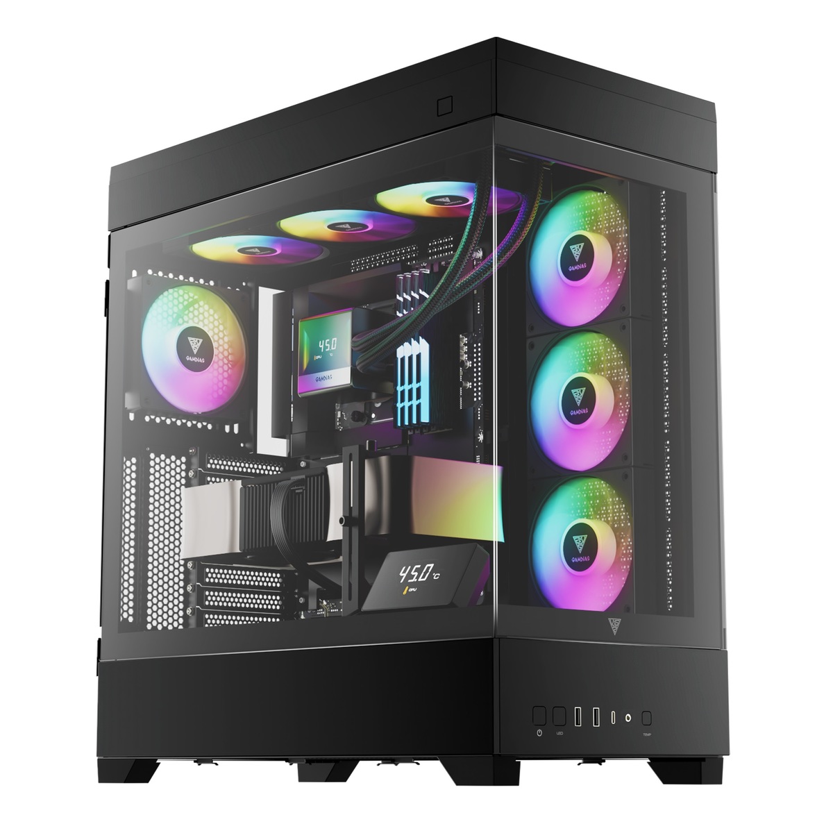 מארז מחשב GAMDIAS ATLAS P1 Mid-Tower ATX Micro-ATX Mini-ITX עם זכוכית מחוסמת 4x120mm ARGB מאווררים באחריות יבואן רשמי – תמונה 6