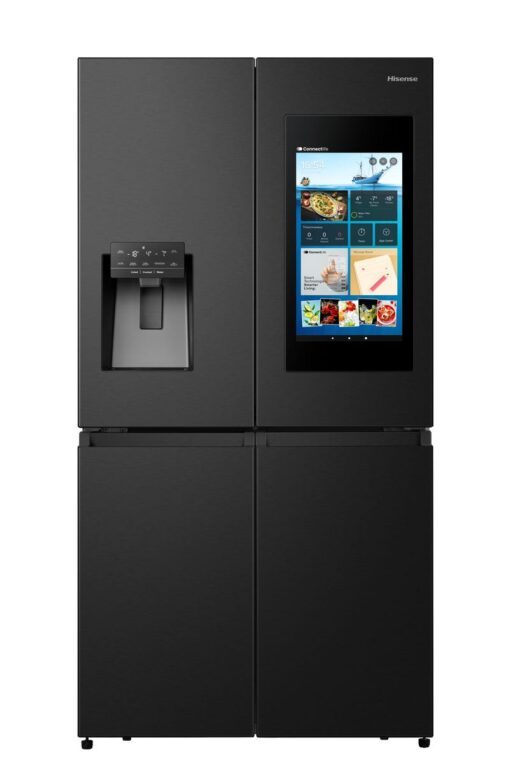 מקרר Hisense ארבע דלתות עם מסך טאצ' בנפח 577 ליטר נטו דגם RQ760N4IFE בצבע שחור