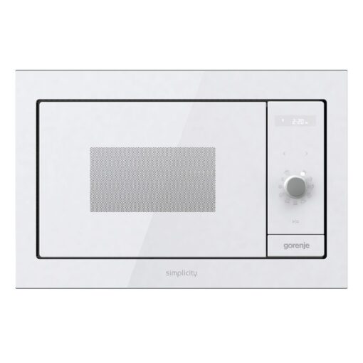 מיקרוגל אינטגרלי משולב גריל gorenje בגימור זכוכית לבנה 23 ליטר דגם BM235G1SYW