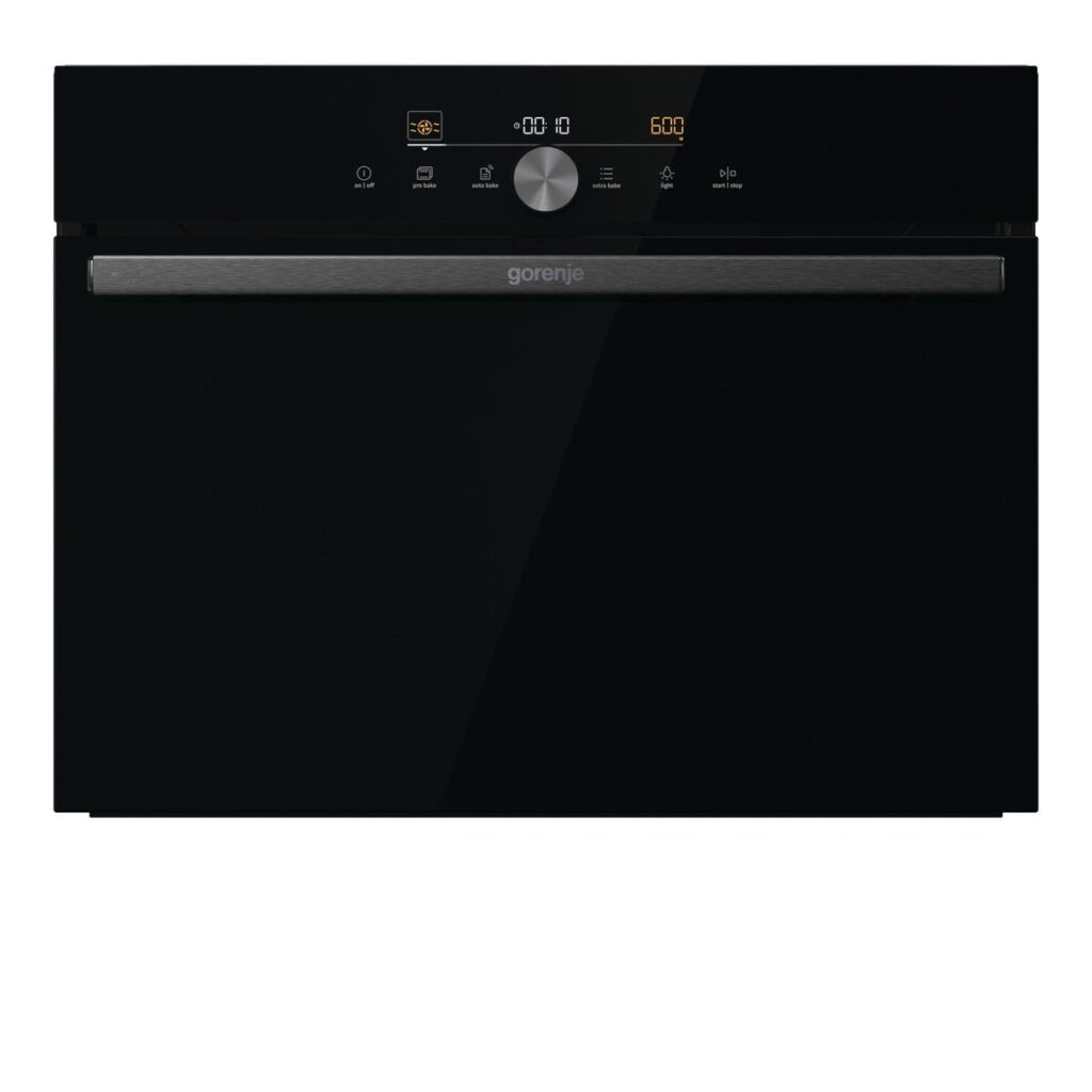 תנור בנוי משולב מיקרו gorenje בגימור זכוכית שחורה דגם BCM4547DG