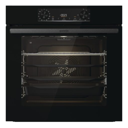 תנור בנוי פירוליטי gorenje בגימור זכוכית שחורה דגם OP84BG