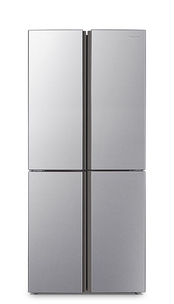 מקרר Hisense ארבע דלתות הפוך בנפח 427 ליטר נטו דגם RQ57 בצבע נירוסטה