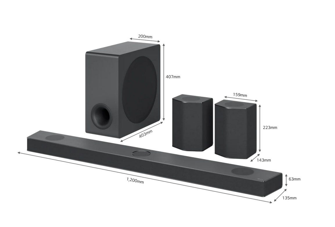 מקרן קול (סאונד בר) 810 וואט 9.1.5 ערוצים עם רמקולים אחוריים אלחוטיים וסאבוופר אלחוטי LG דגם S95QR – תמונה 2