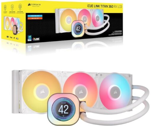 מערכת קירור נוזלי Corsair iCUE TITAN 360 RX LCD – רדיאטור 360מ״מ – תאורת ARGB – צג LCD – צבע לבן