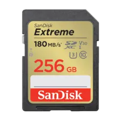 כרטיס זיכרון בנפח 256GB S.D EX 4K 180S V30 מבית SANDISK