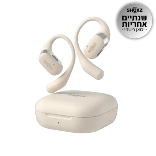 אוזניות Shokz OpenFit Open-Ear אלחוטיות בז' עם סוללה 28 שעות IP54 באחריות יבואן רשמי