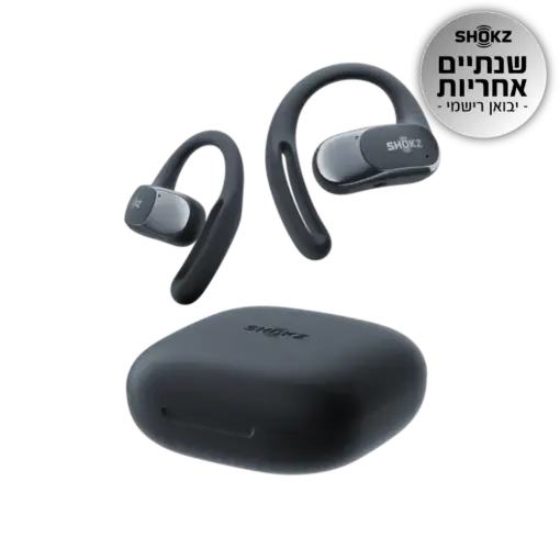 אוזניות Shokz OpenFit Air שחור אלחוטי 8.7 גרם עד 28 שעות סוללה IP54 באחריות יבואן רשמי