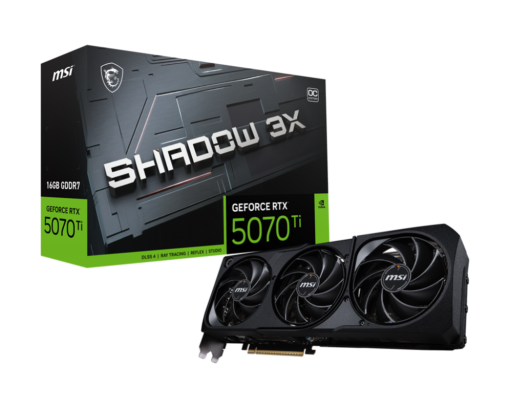 כרטיס מסך MSI RTX 5070 Ti 16GB GDDR7 SHADOW 3X OC, 3 מאווררים, תומך G-SYNC, רזולוציה 7680x4320, PCI Express Gen 5, באחריות יבואן רשמי