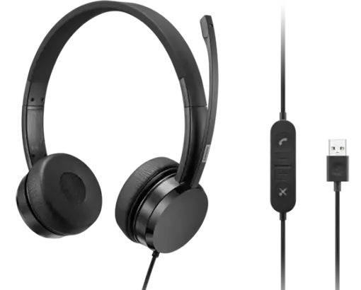 LENOVO USB-A Wired Stereo On-Ear Headset (with Control Box)
