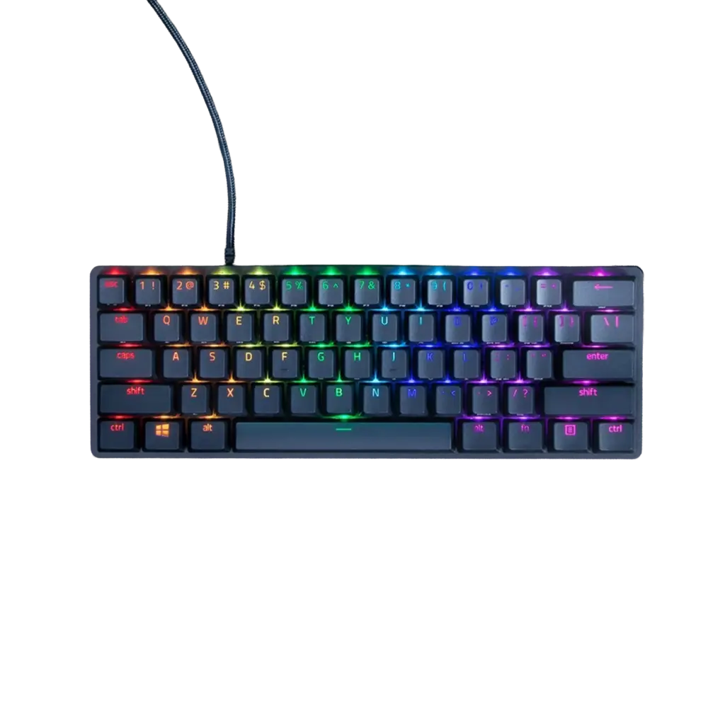 מקלדת גיימינג אופטית Razer Huntsman Mini – עיצוב 60% – מתגים סגולים – שחור